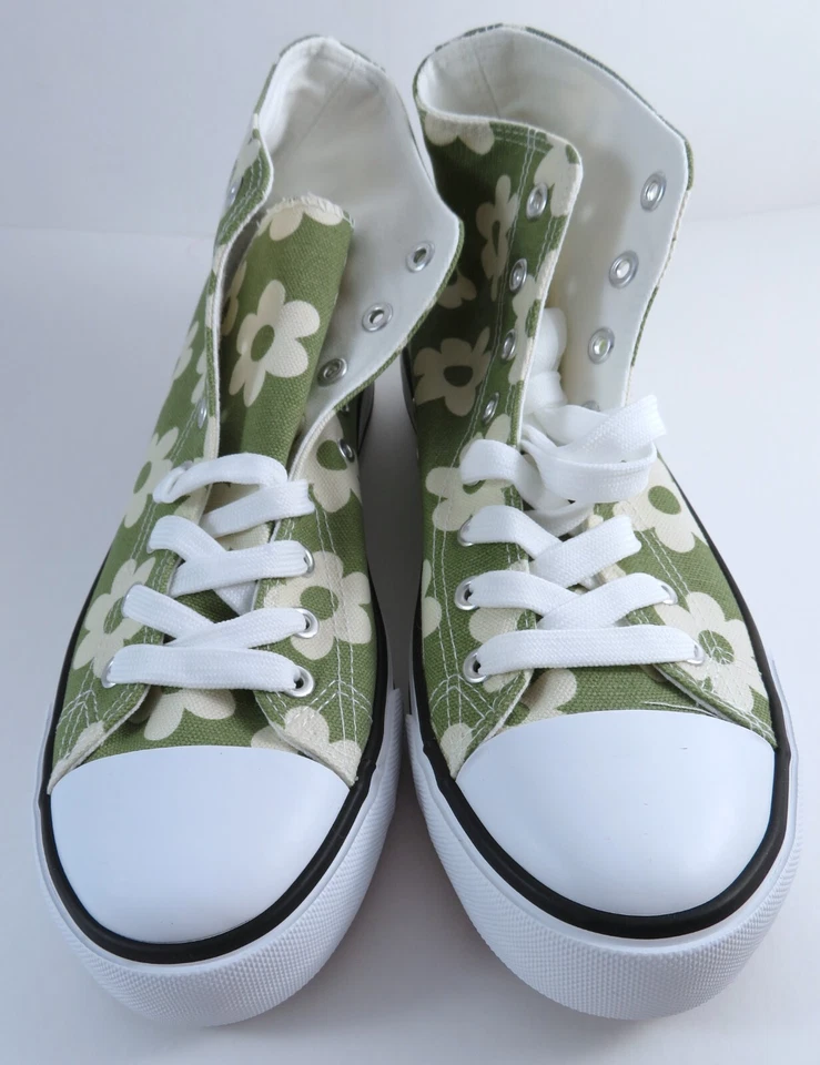 高帮运动鞋 鞋 橄榄绿色 花力 帆布 女式 尺码 8 全新 — 第 3/4 张图片