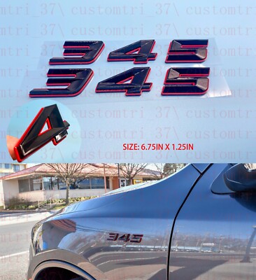 2pc) Black Red 345 Badge Emblem Chrome Trim for MOPAR HEMI Charger