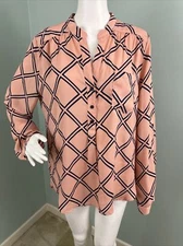 Fun 2 Fun Women's L/S Diamond Print Popover Blouse Top Sz XL