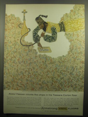1960 Armstrong Vinyl Floors Ad - Abdul Hassan counts the chips in his Tessera
