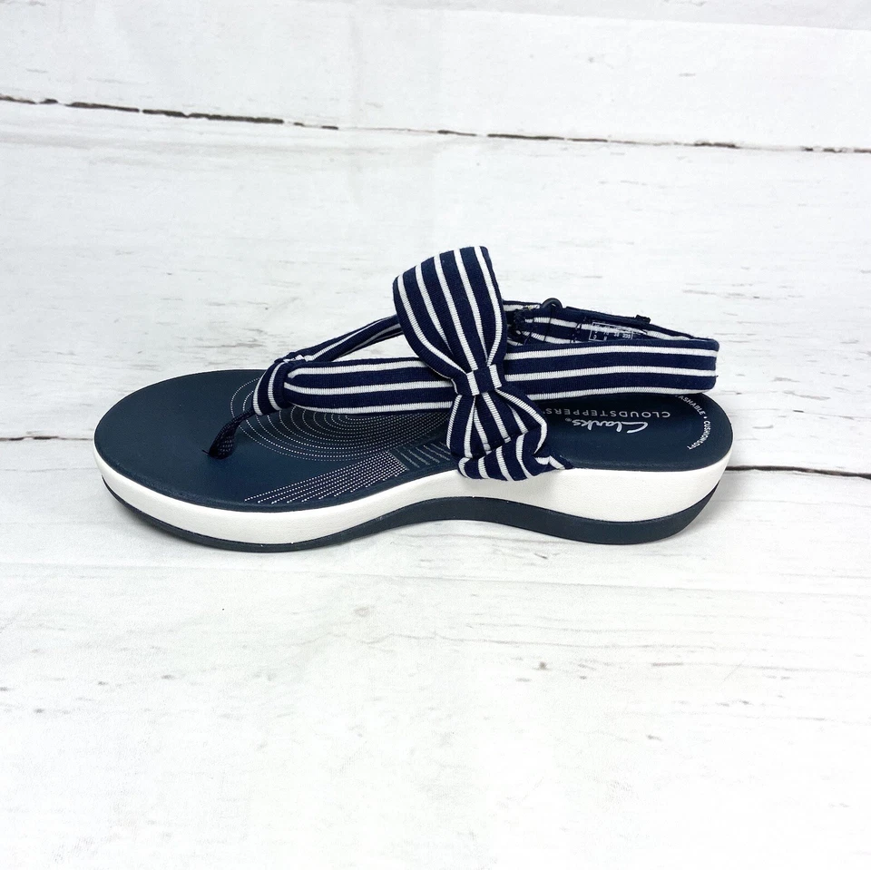 Женские синие/белые сандалии Clarks 7,5 М в полоску из ткани Cloudsteppers - Изображение 4 из 4