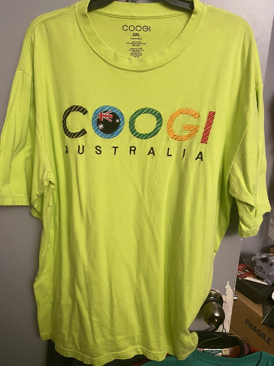 COOGI AUSTRALIA MEN S SHIRT T SHIRT YELLOW GREEN XXL 2XL colorful appliqu