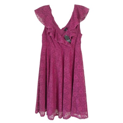 TORRID NWT Berry Lace Skater Dress Size L 12 Stretch V-Neck Fit
