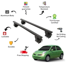 Bare Roof Rack Cross Bars Set for NISSAN Micra / March K12 5 Door 02-10 Black