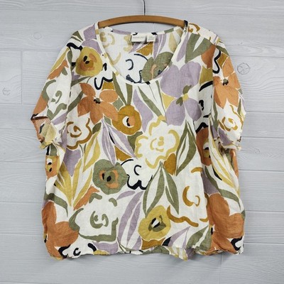 Rachel Zoe Floral 100% Linen Top Womens Size 3X