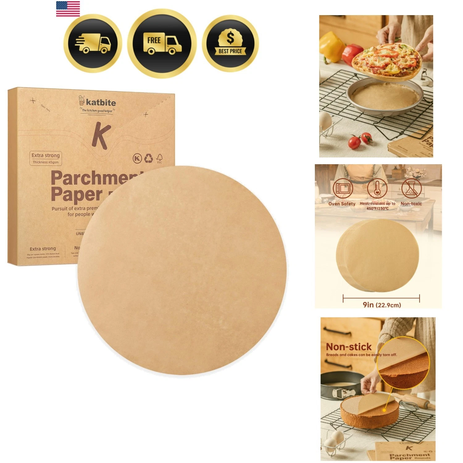 200Pcs 9 Inch Parchment Paper Rounds, Unbleached & Non-stick, Precut Parchmen...
