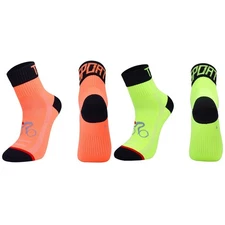 2 Pairs Cycling Socks Road Riding Bicycle Bike Sport Ankle Socks XC Green Orange