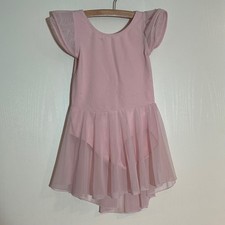Girls Pink Ballet Leotard Dress Mesh Flutter Sleeve Tutu Dancewear Size 130