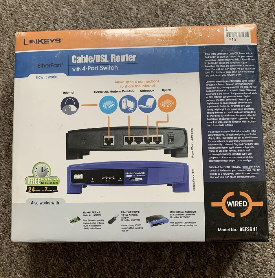 Linksys Cable DSL Router 4 Port Switch New Sealed BEFSR41 Etherfast - Image 3 of 3