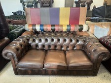 Chesterfield Brown Real Leather Three Seater Sofa