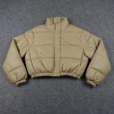 Giacca Zara donna piccola beige ecopelle puffer trapuntata orlo elastico ritagliato