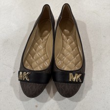Michael Kors Brown Black Leopard Gold Logo Flats 10M