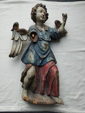 Antico angelo da altare barocco altezza 41 cm intagliato e colorato incastonato (17/18° secolo)