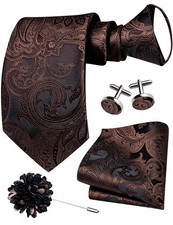 Dark Brown Zipper Ties for Men Pre-Tied Tie Set Silk Paisley Adjustable Neckt...