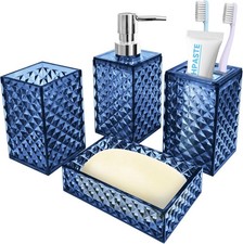 4 PCS Blue Bathroom Accessory Set Soap Dispenser Toothbrush Holder Soap Dish Cup