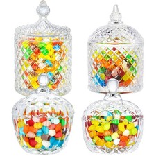 Glass Candy Dish with Lid Set of 4 Crystal Glass Candy Jar Jewelry Box Dappen...