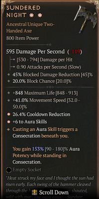 Diablo 4 S12 Season 12 - 2GA Sundered Night - Zerbrochene Nacht 2GA 153% Aspect