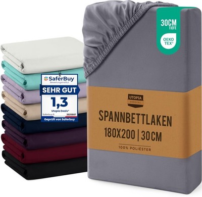 Utopia Bedding - Spannbettlaken 180x200cm Bis 30 cm - 180 x 200 x 30 cm, Grau 