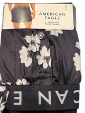 NWT AMERICAN EAGLE 4" Ultra Soft Pocket Boxer Sz S Black Gray Floral 80