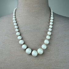 Vintage Graduated White Plastic Bead Necklace 24"