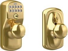 Schlage FE595 Keypad Lock with Knob, Bright Brass, Keyless Entry Auto-Lock
