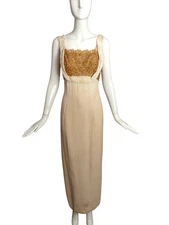 NINA RICCI- AS IS 1950s Ivory Crepe & Gold Lace Ensemble, Size 8