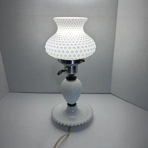 Vintage Milk Glass Hobnail Hurricane Lamp