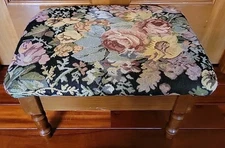 Vtg Rose Floral Padded Tapestry Wooden Foot Stool Rest Top Sewing Storage READ 