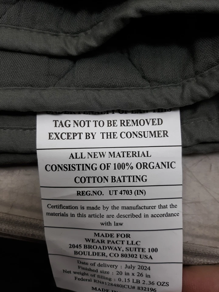 Paquete de 2 farsas acolchadas orgánicas Pact estándar gris ricino 100 % algodón nuevas Foto 3 de 4