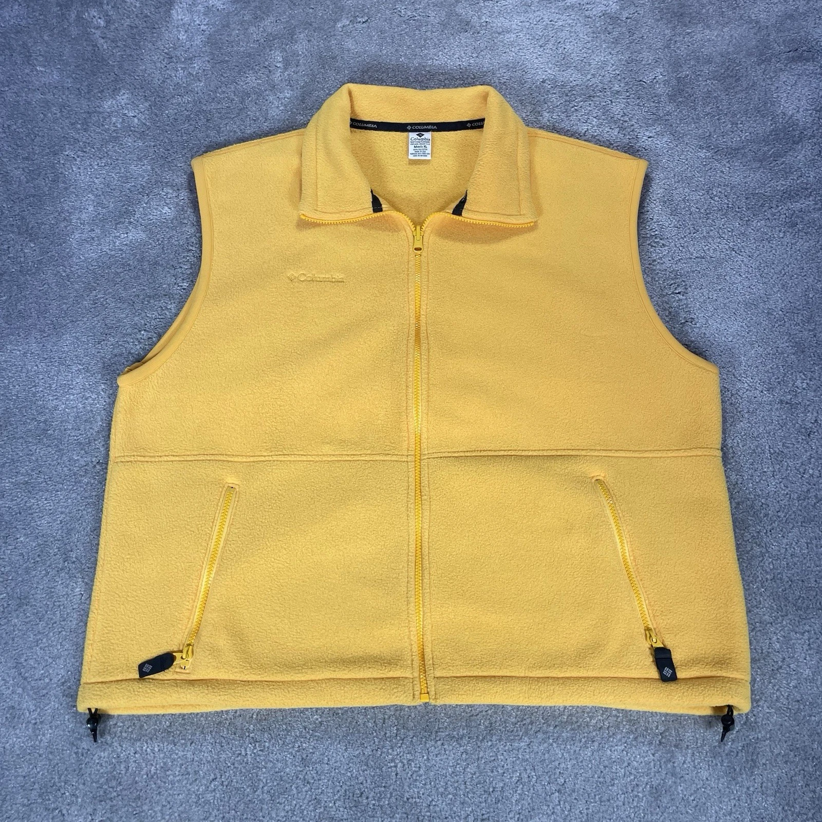 Vintage Columbia Vest Men 2XL Full Zip Yellow Fleece Embroidered Made In USA 90s