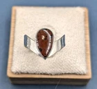 Vintage Mexican Sterling Silver Mahogany Obsidian Teardrop Ring Eagle Mark Sz 7