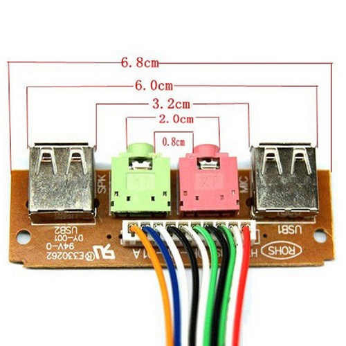 2 USB PC Computer Case 6.8CM Front Panel USB Audio Port Mic Earphone NTAUSE _yi - Afbeelding 5 van 12