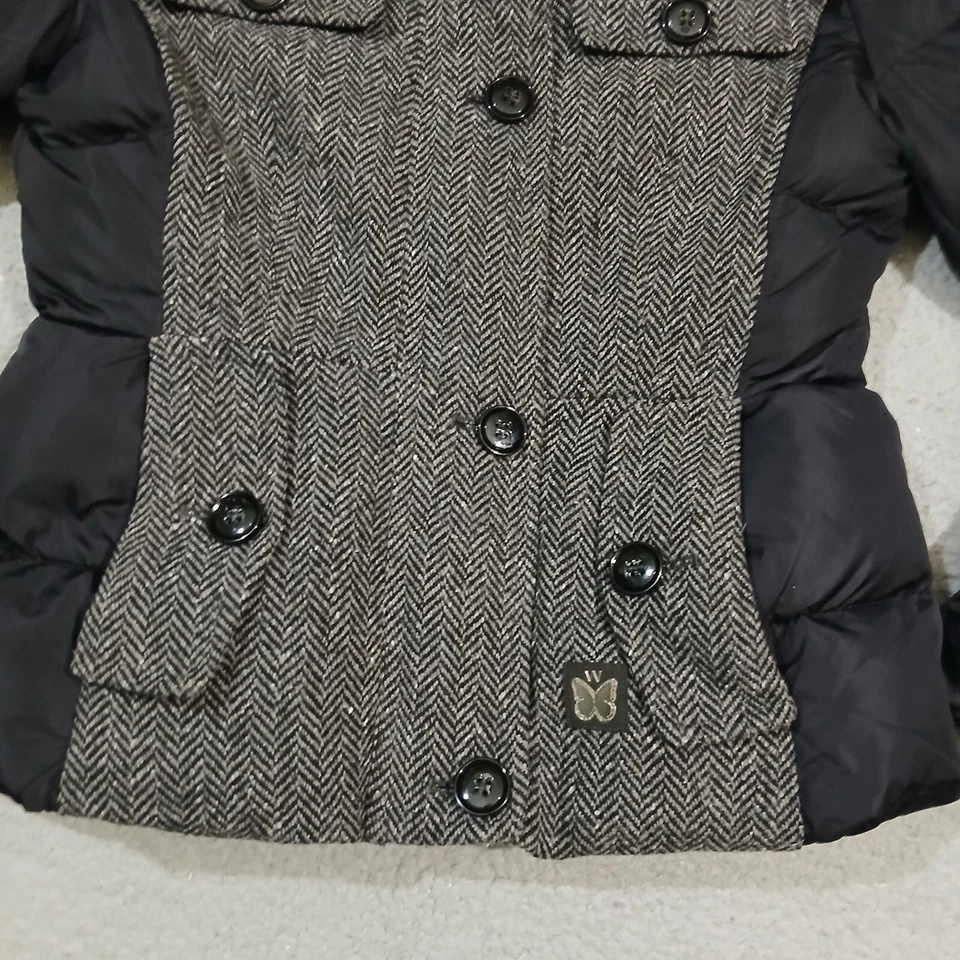 Abrigo de fin de semana Max Mara para mujer 4 gris negro pata de gallo mezcla de lana forrado cuello alto Foto 4 de 4