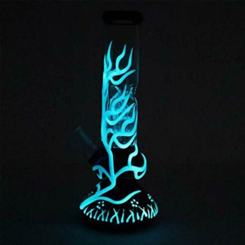 10" Blue Glass Bong Water Pipe Smoking Glow In The Dark Hookah W/Ash Catcher - Foto 6 di 6