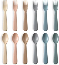 12 Pieces Toddler Utensils Set, Plastic Spoons and Forks Set for Kids, Children