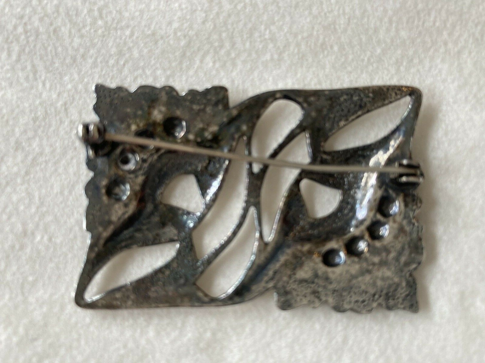 Sterling silver rectangular floral brooch bar pin… - image 2