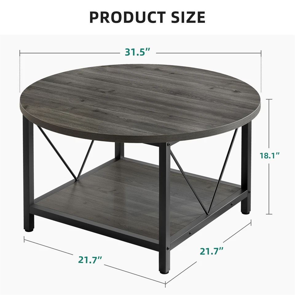 2-Tier Modern Round Coffee Table with Storage Open Shelf Home Office Living Room - Image 2 of 4