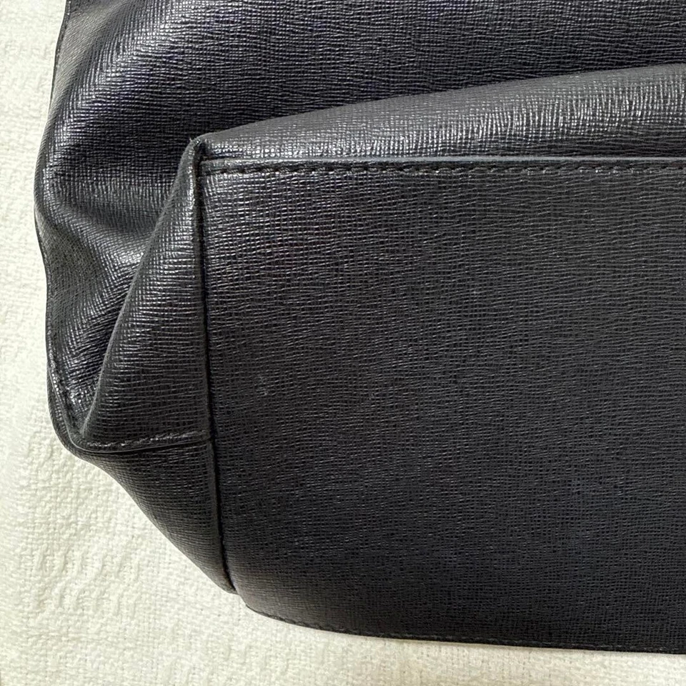 FURLA Foulard Logo Lanière Cuir Sac Cabas Bandoulière Femme Noir Véritable USED - Photo 4/4
