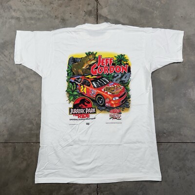 Vintage Jurassic Park NASCAR White Mens XL Shirt 90s New Jeff