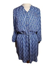 Maeve anthropologie Blue White Mixed Pattern Dress Sz. Large