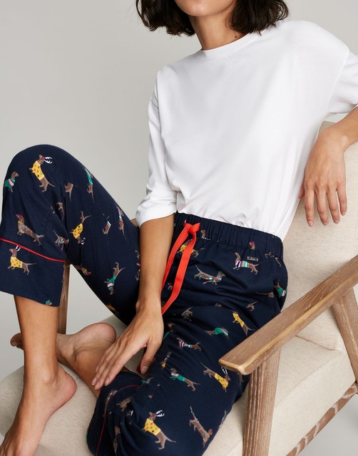 Joules Womens Luna Brushed Cotton Pyjama Bottoms Navy Sausage Dogs