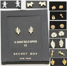 0.6" Tiny 14k Gold Dipped Earrings CZ Cubic Zirconia Crystal Pierced Stud Box