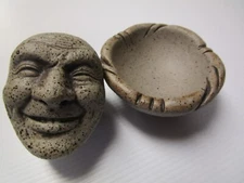 Brown VTG 90s NOS Creepy Face MORTAR PESTLE set head pottery freaky oddity
