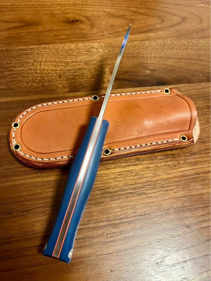 CUCHILLOS BARK RIVER EE. UU. A-2 mango azul funda de cuero vintage sin usar Foto 4 de 4