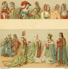 Albert Racinet Costume Historique Roi Couronne Royal Servantes - Lithographie X