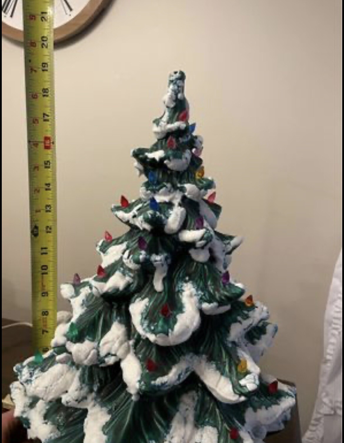 Vintage 20" Flocked Ceramic Christmas Tree Star Base Snow Capped Display Green eBay