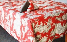 LE CLUNY, VILLANDRY RED FRENCH COATED COTTON TOILE TABLECLOTH, 52" x 72", NEW
