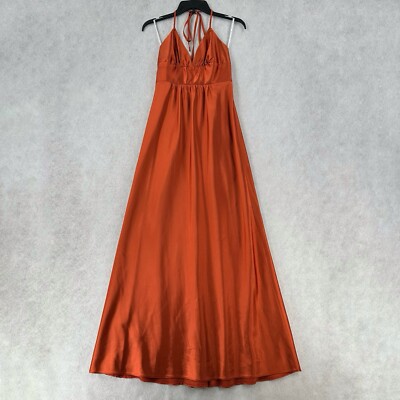 Jessica McClintock Maxi Dress Sz 6 Formal Satin Halter Wedding Burnt Orange  | eBay