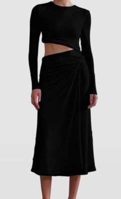 $341 Misha Women's Black Arma Cutout Long-Sleeve Dress Size 8