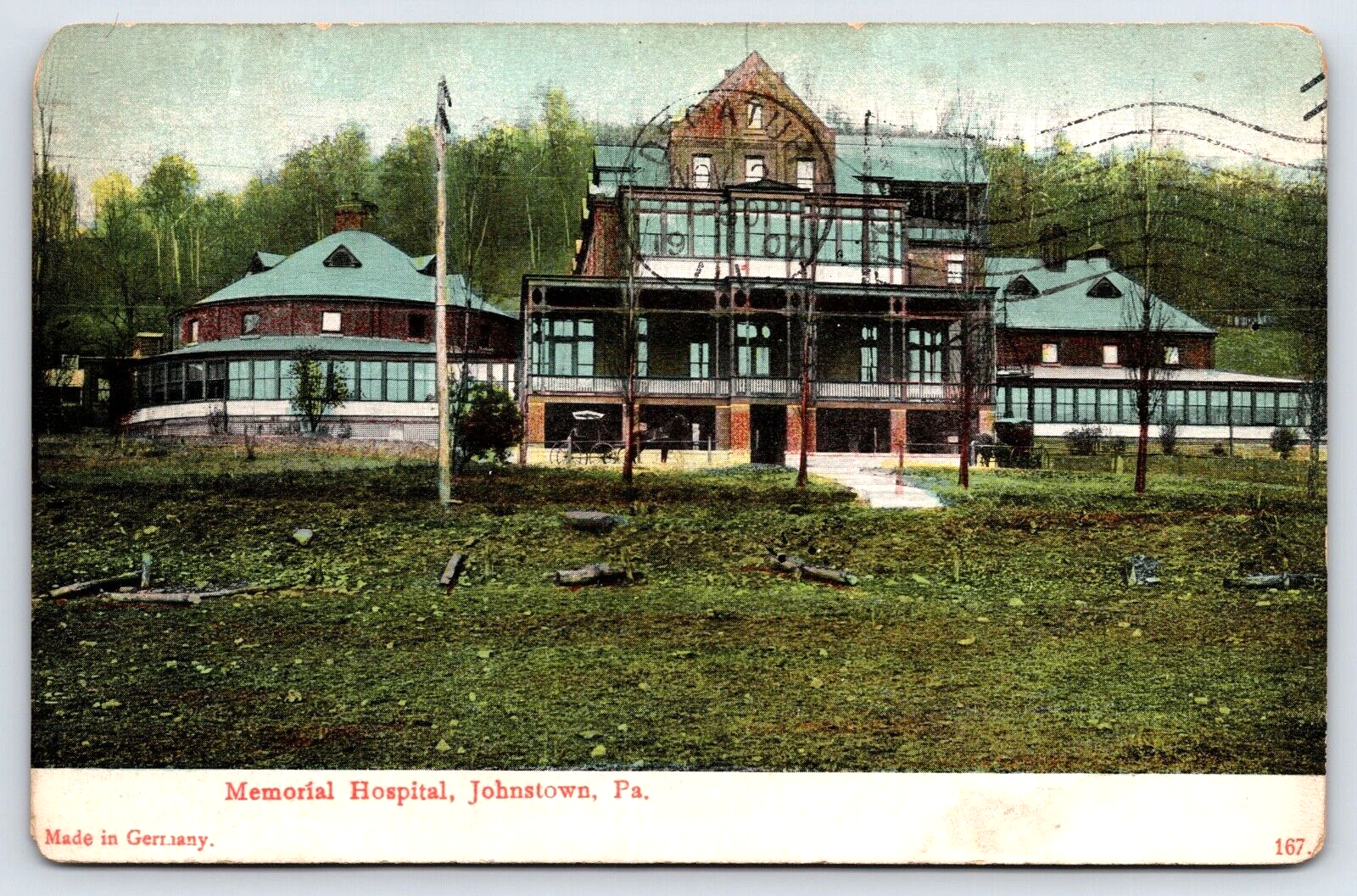 VINTAGE OLD ANTIQUE POSTCARD MEMORIAL HOSPITAL BUILDING JOHNSTOWN PENNSYLVANIA